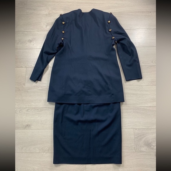 Pierre Balmain Vintage Navy Blue Wool Blazer Skirt Set - Picture 2 of 16